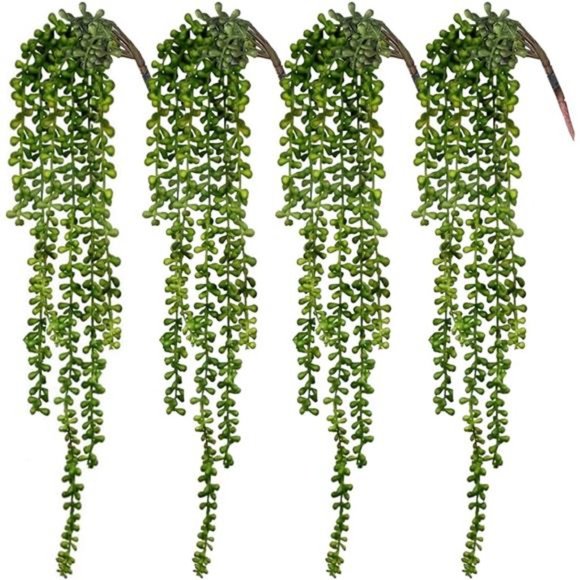 4pcs Artificial Succulents Hanging Plants Fake String of Pearls for Wall Home - Picture 1 of 6